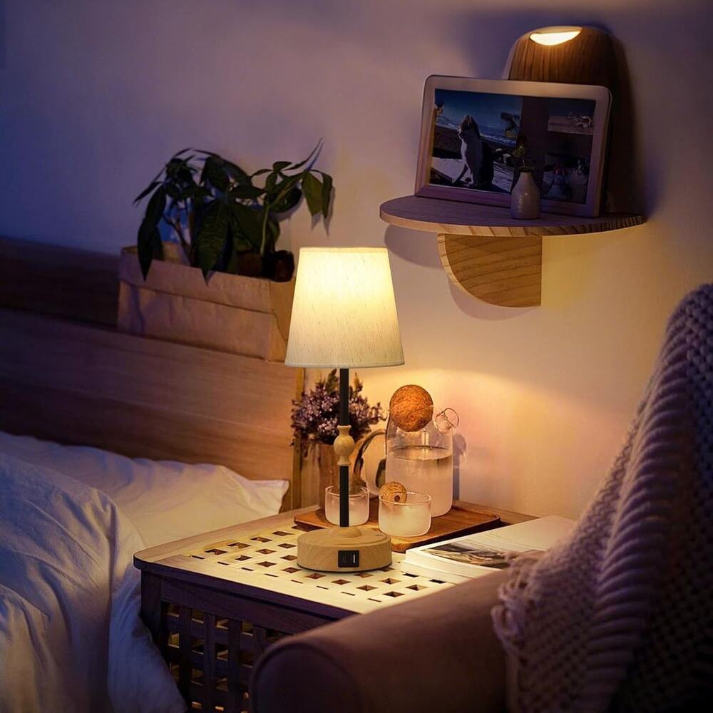 Bedside Table Lamp for Bedroom with 2 USB Charging Ports Minimalist Small Nig... - Picture 4 of 6